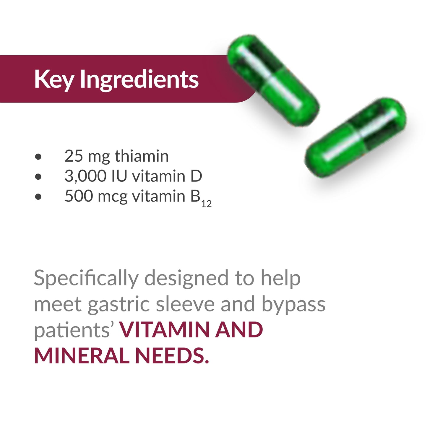 Ingredientes clave como tiamina, vitamina D y B12