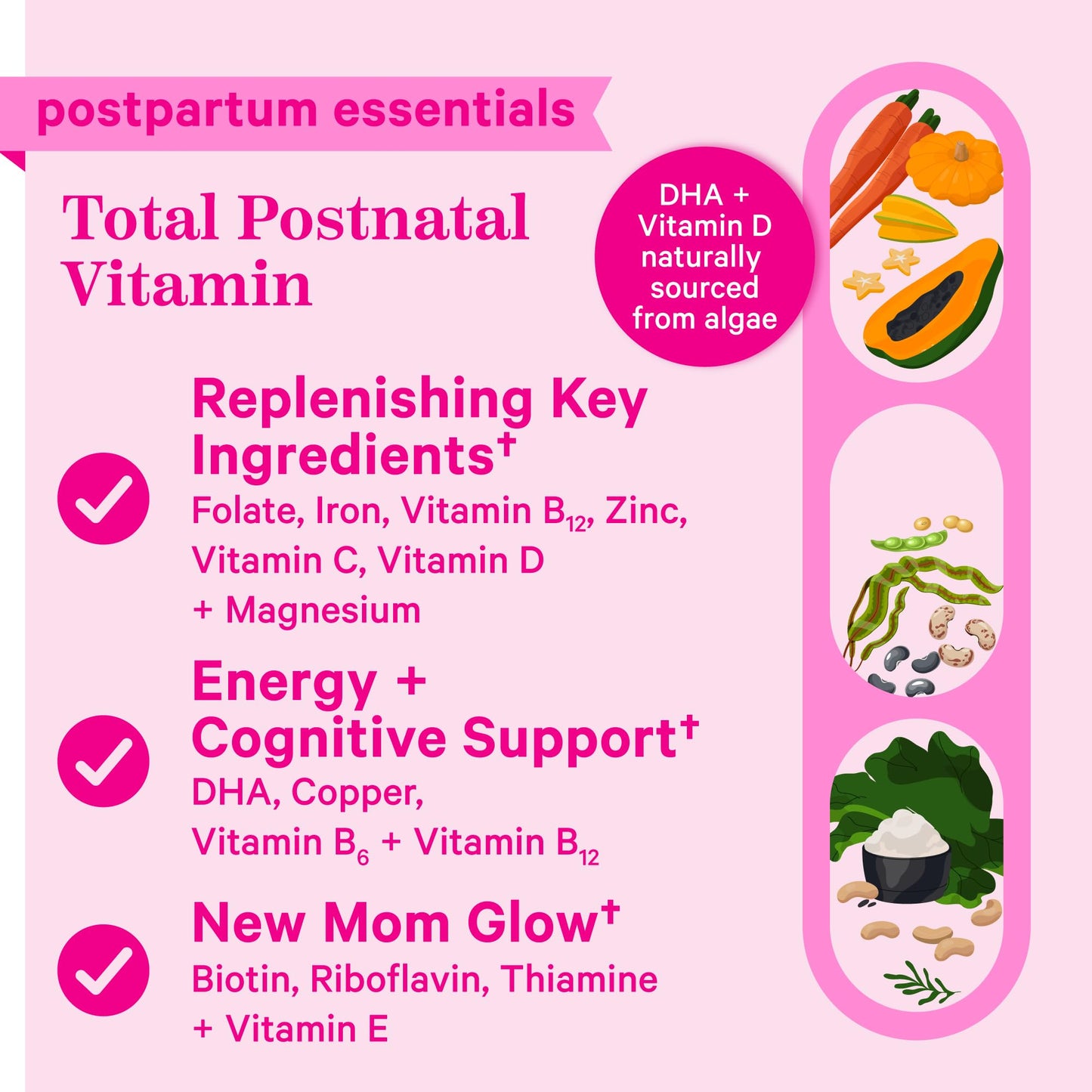 Ingredientes clave para vitaminas postnatales Pink Stork