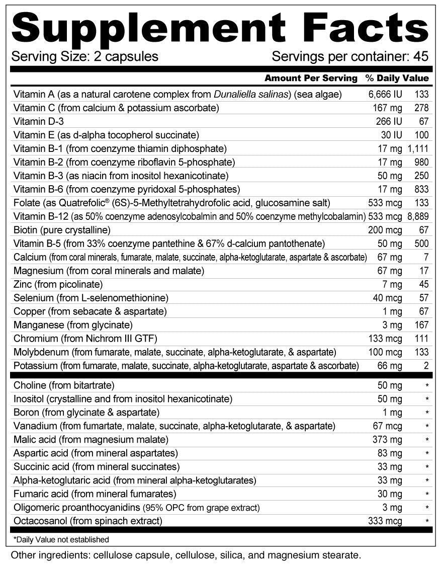 Tabla de ingredientes suplemento Daily Energy de Wellness Resources