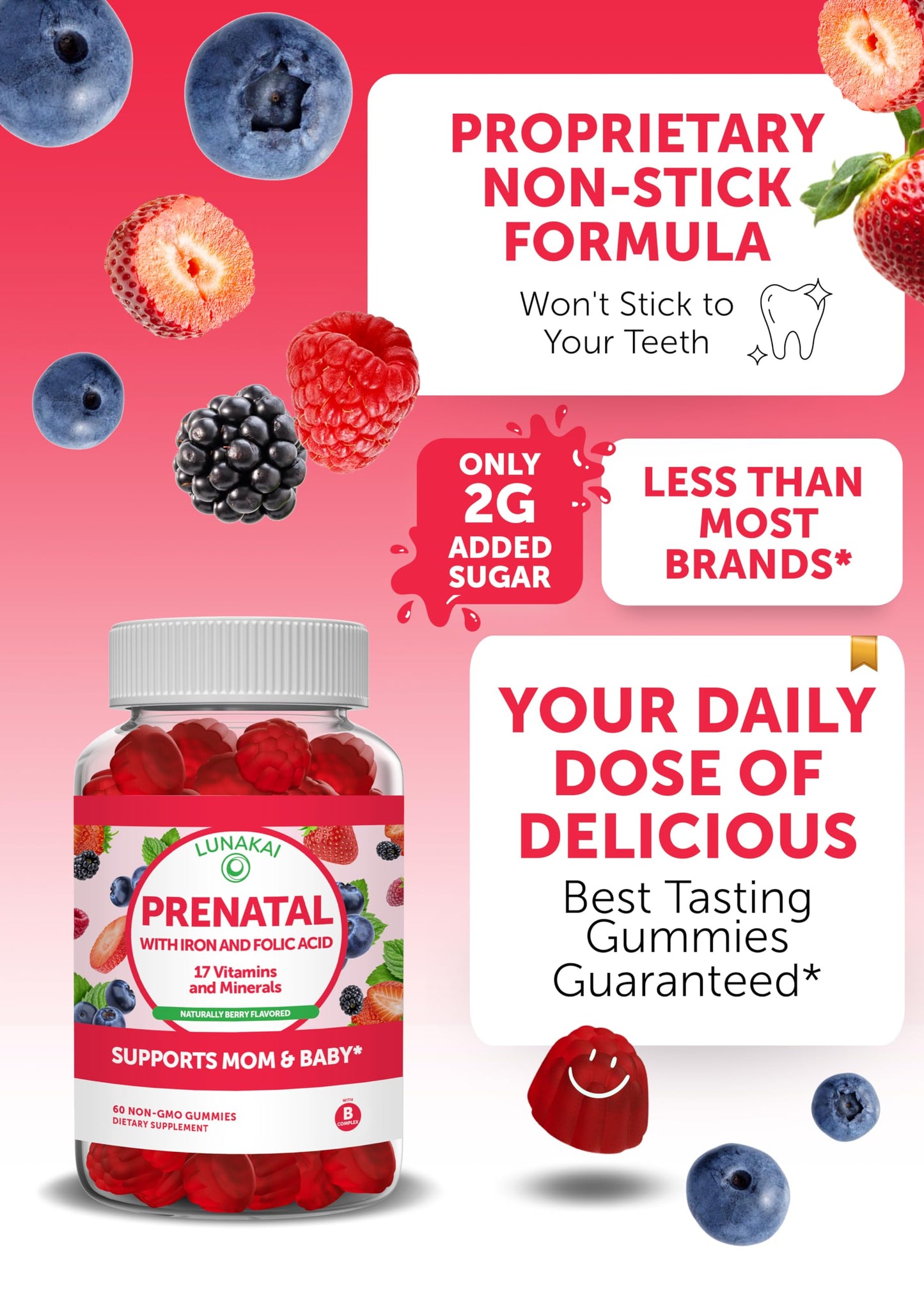 Ingredientes esenciales gominolas Lunakai biotina prenatal