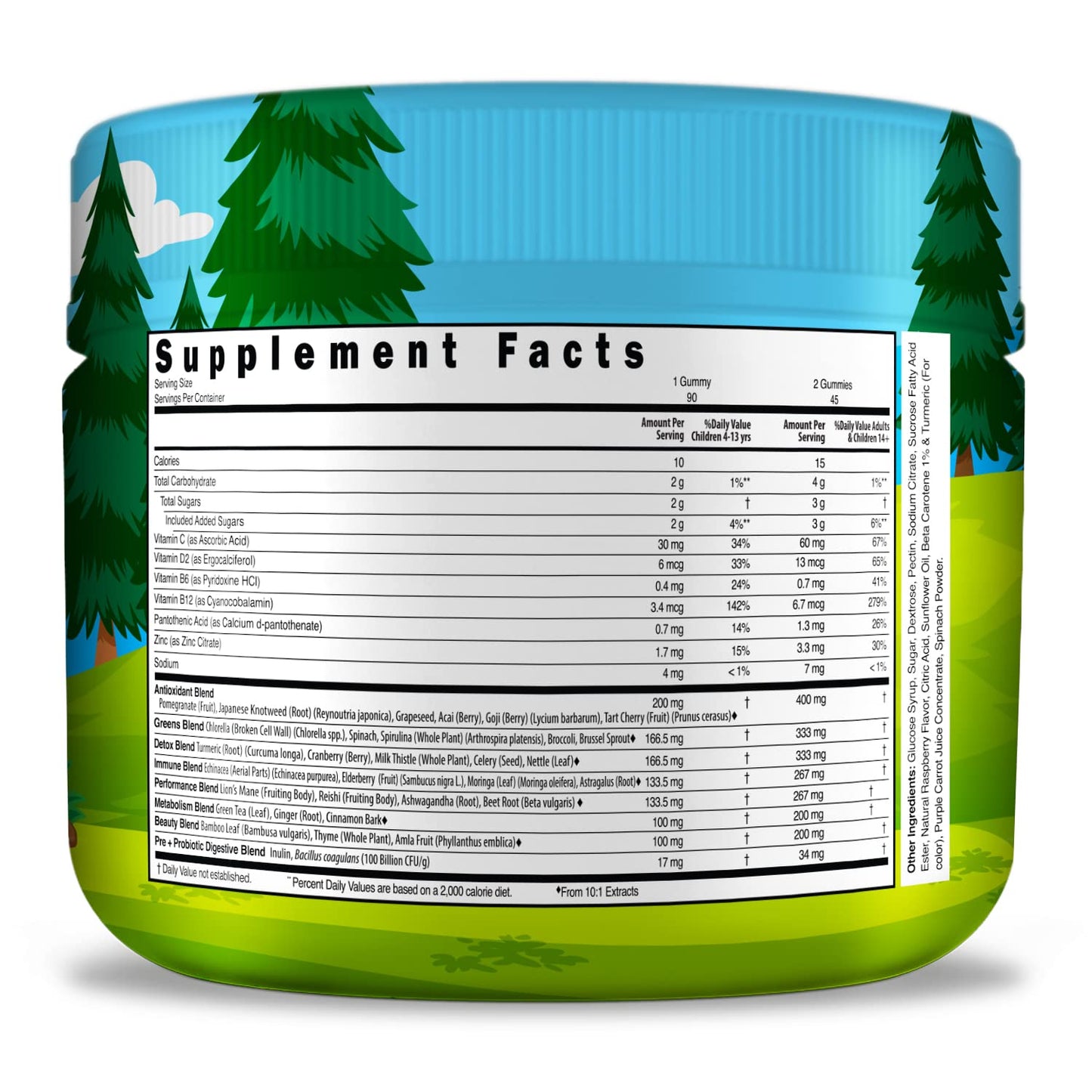 etiqueta de ingredientes de super gummies verdes infusiones