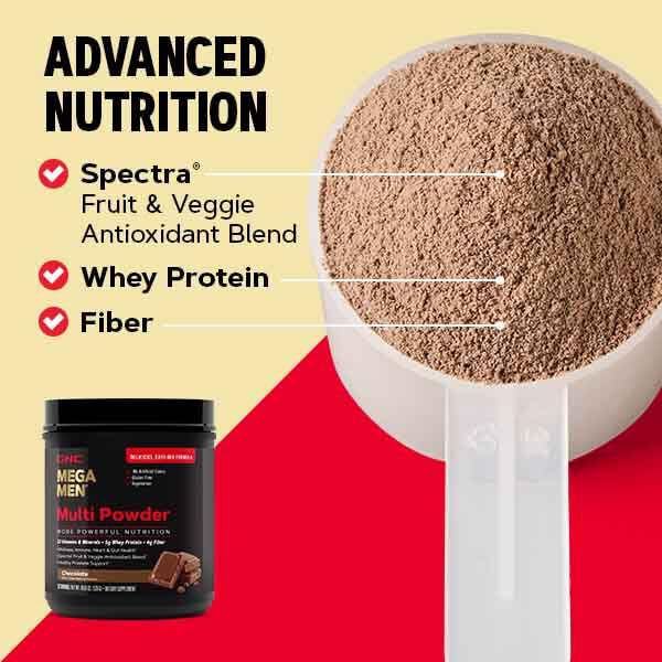 Ingredientes GNC Mega Men multi polvo chocolate