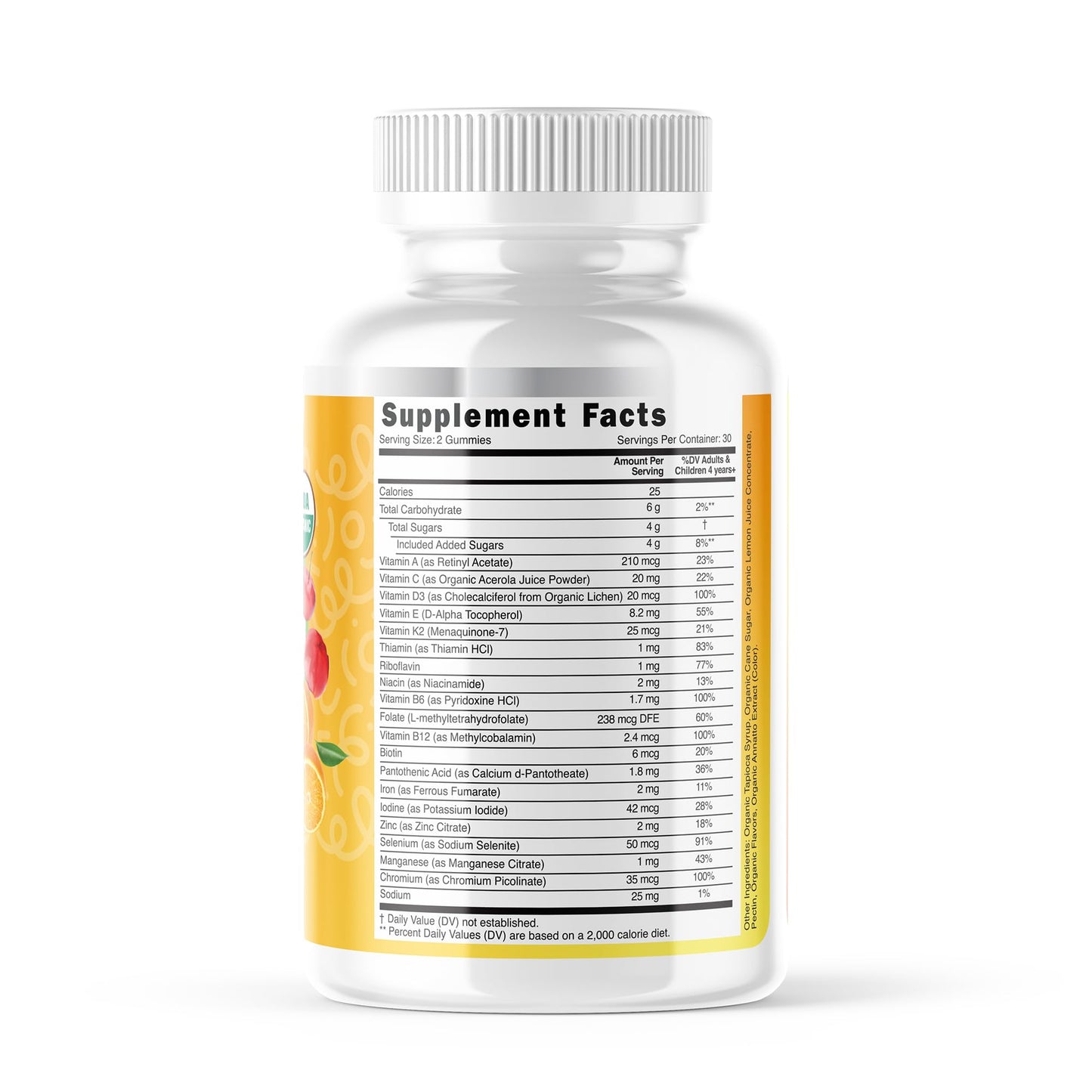 Ingredientes de gomas multivitamínicas para niños.