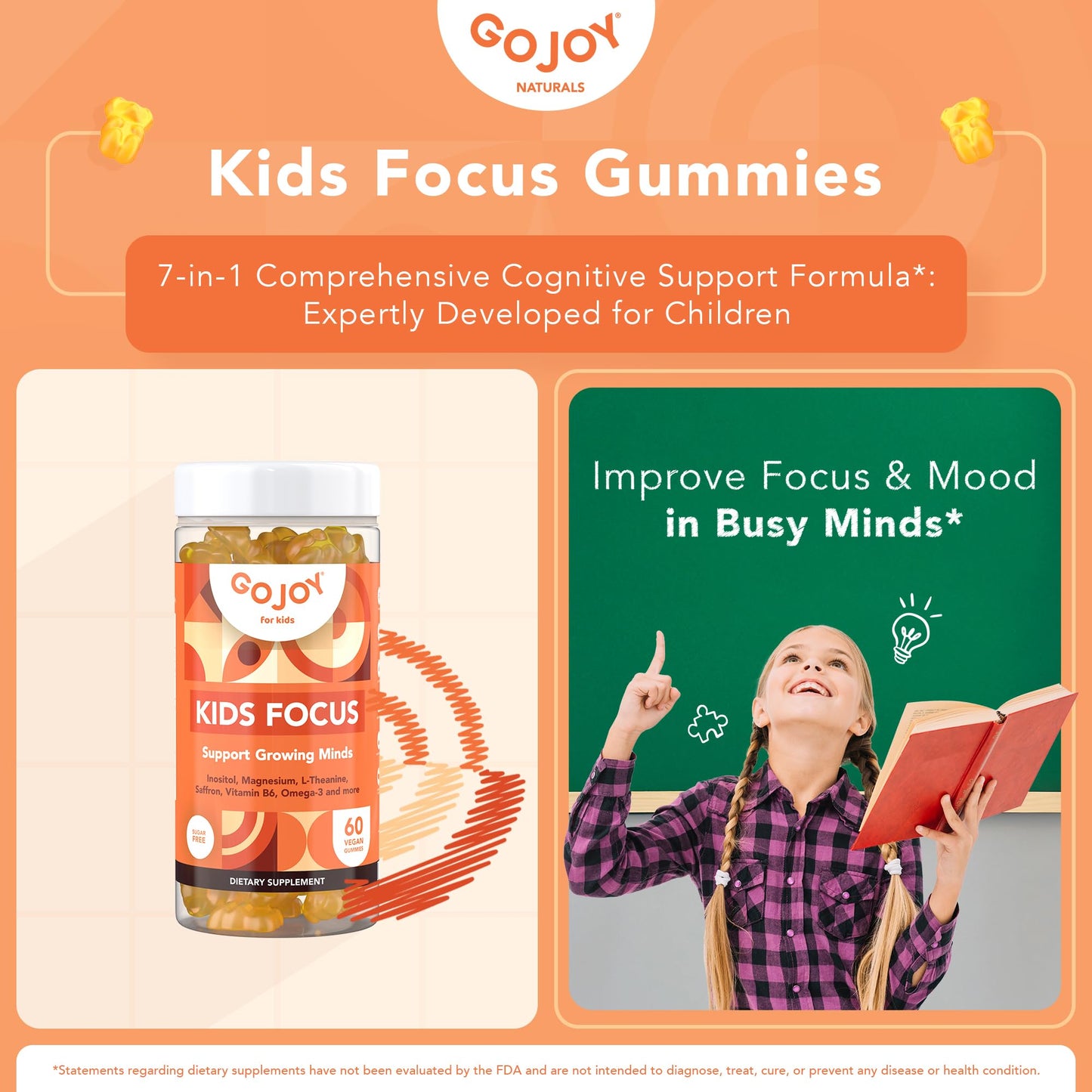 Detalles ingredientes gomitas enfoque niños GOJOY NATURALS