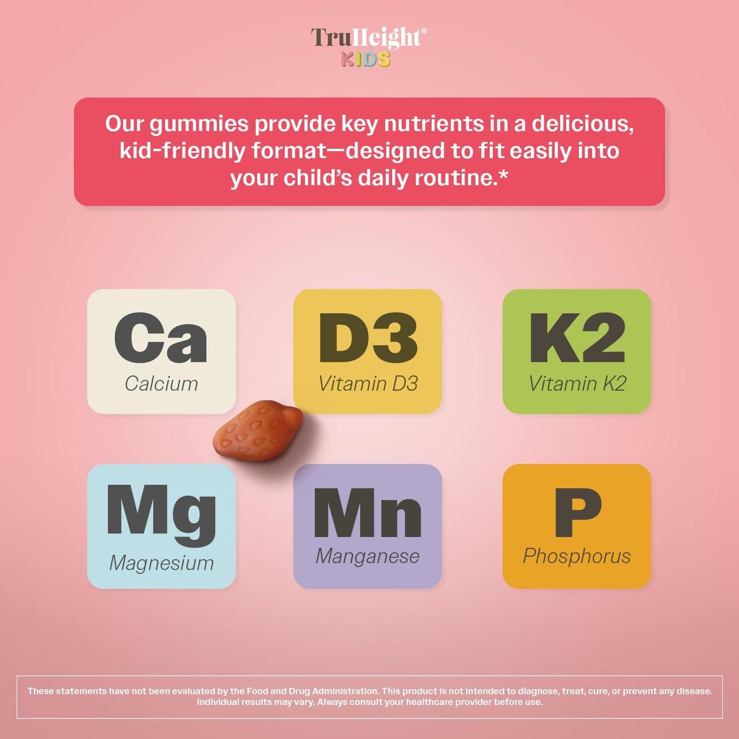 Ingredientes esenciales en gomitas TruHeight para niños