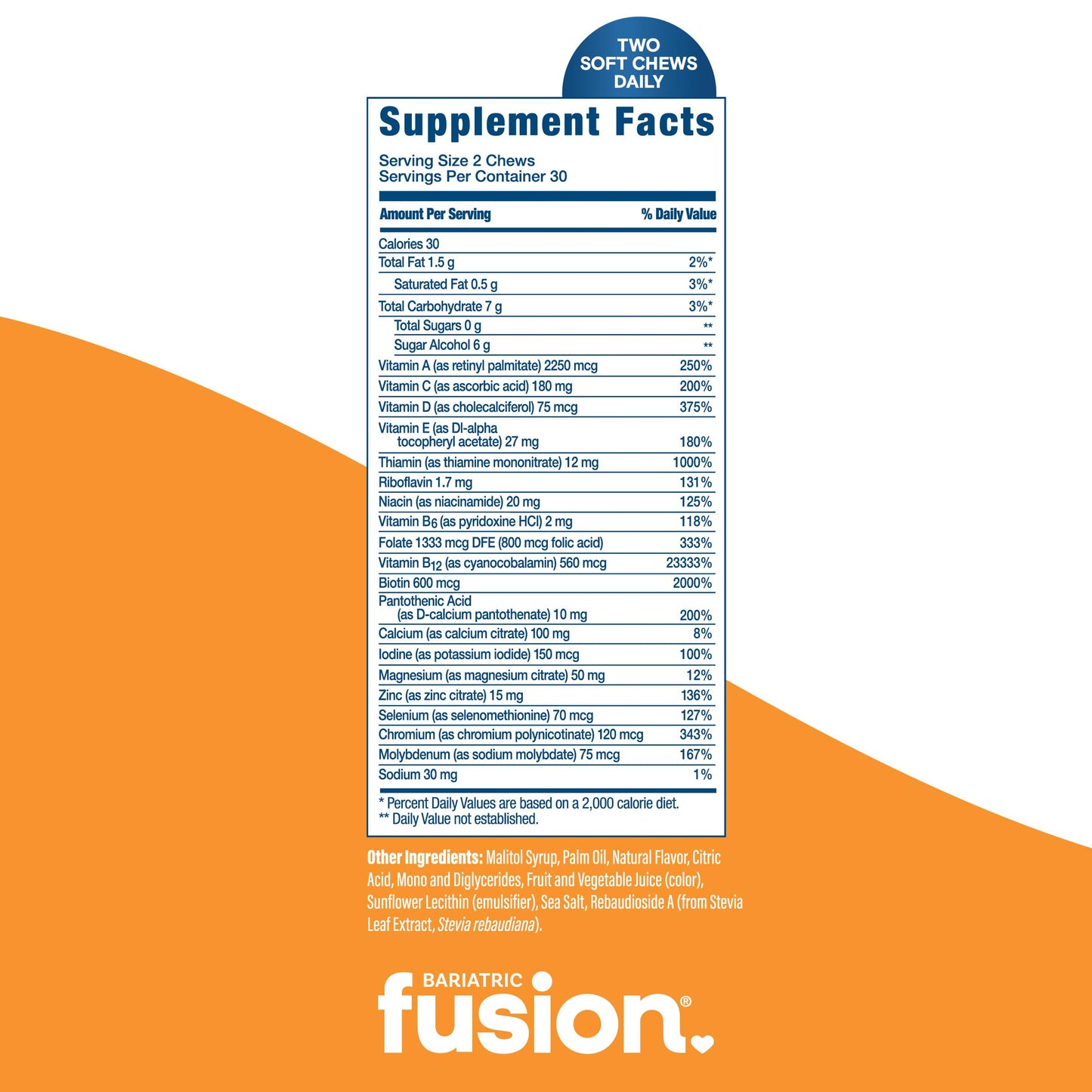 Ingredientes del multivitamínico Bariatric Fusion