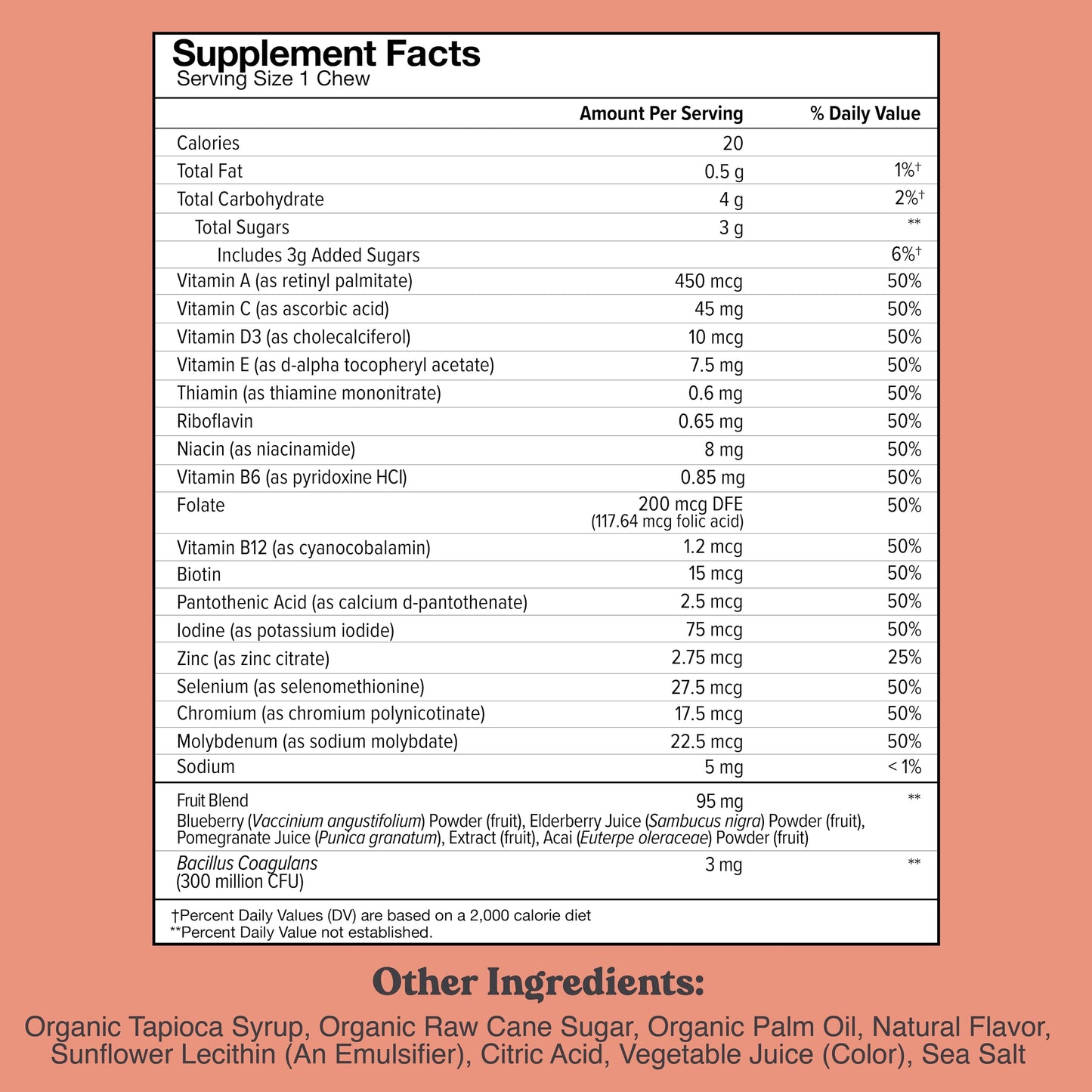 Ingredientes del multivitamínico Chewsy para niños