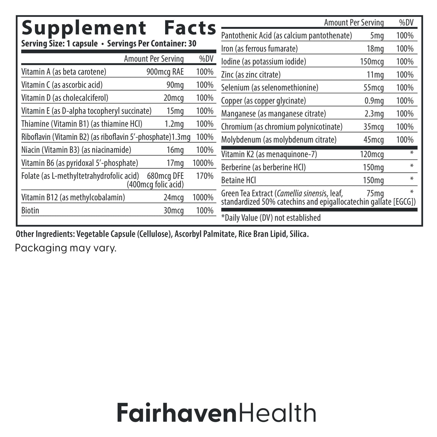 Descripción de ingredientes y beneficios del suplemento Fairhaven