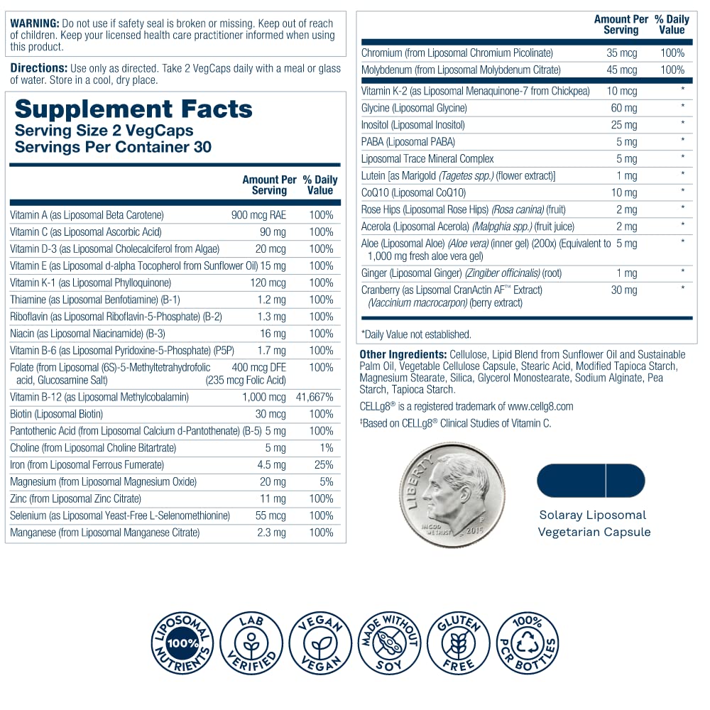 Ingredientes del multivitamínico liposomal SOLARAY