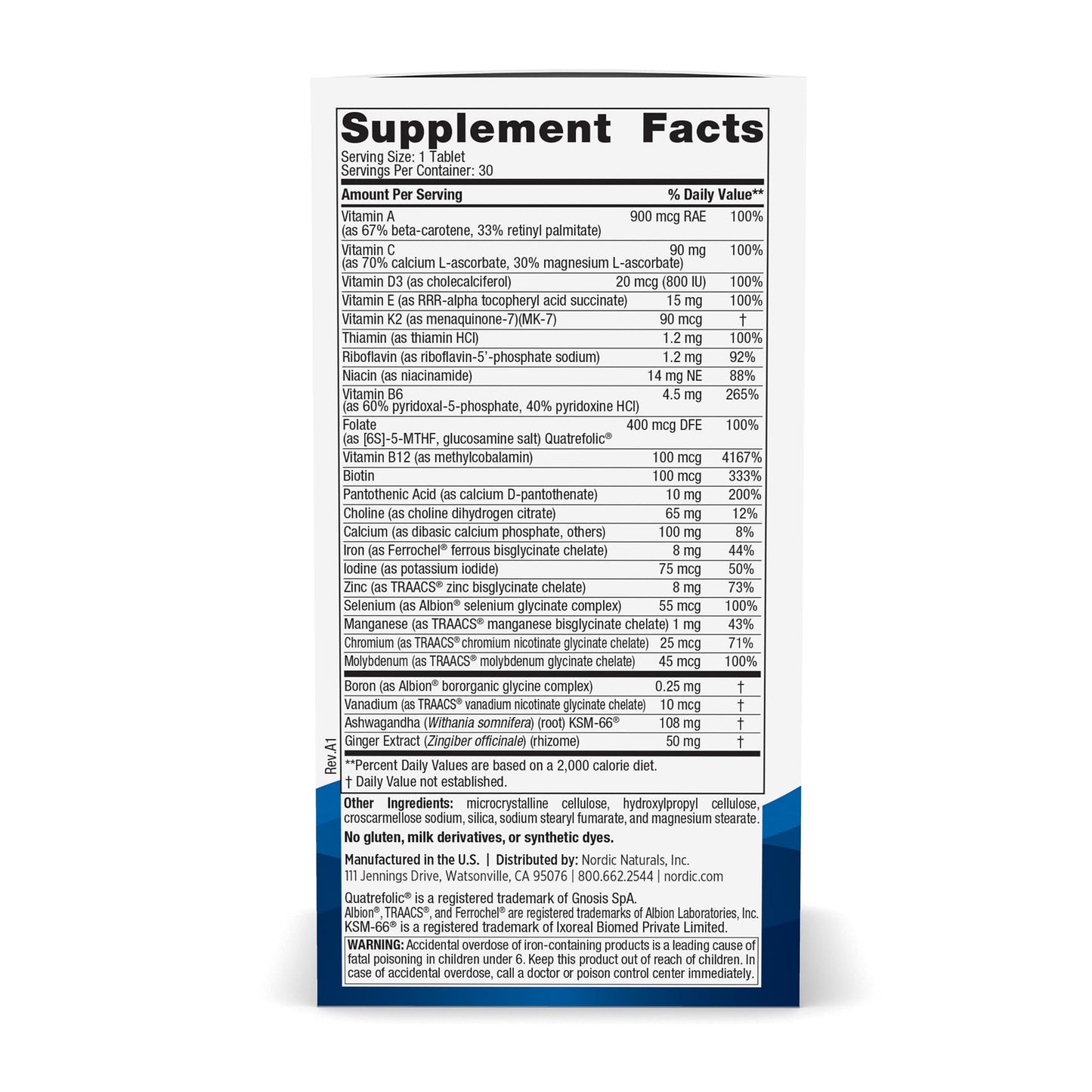 Ingredientes del multivitamínico para mujeres Nordic Naturals
