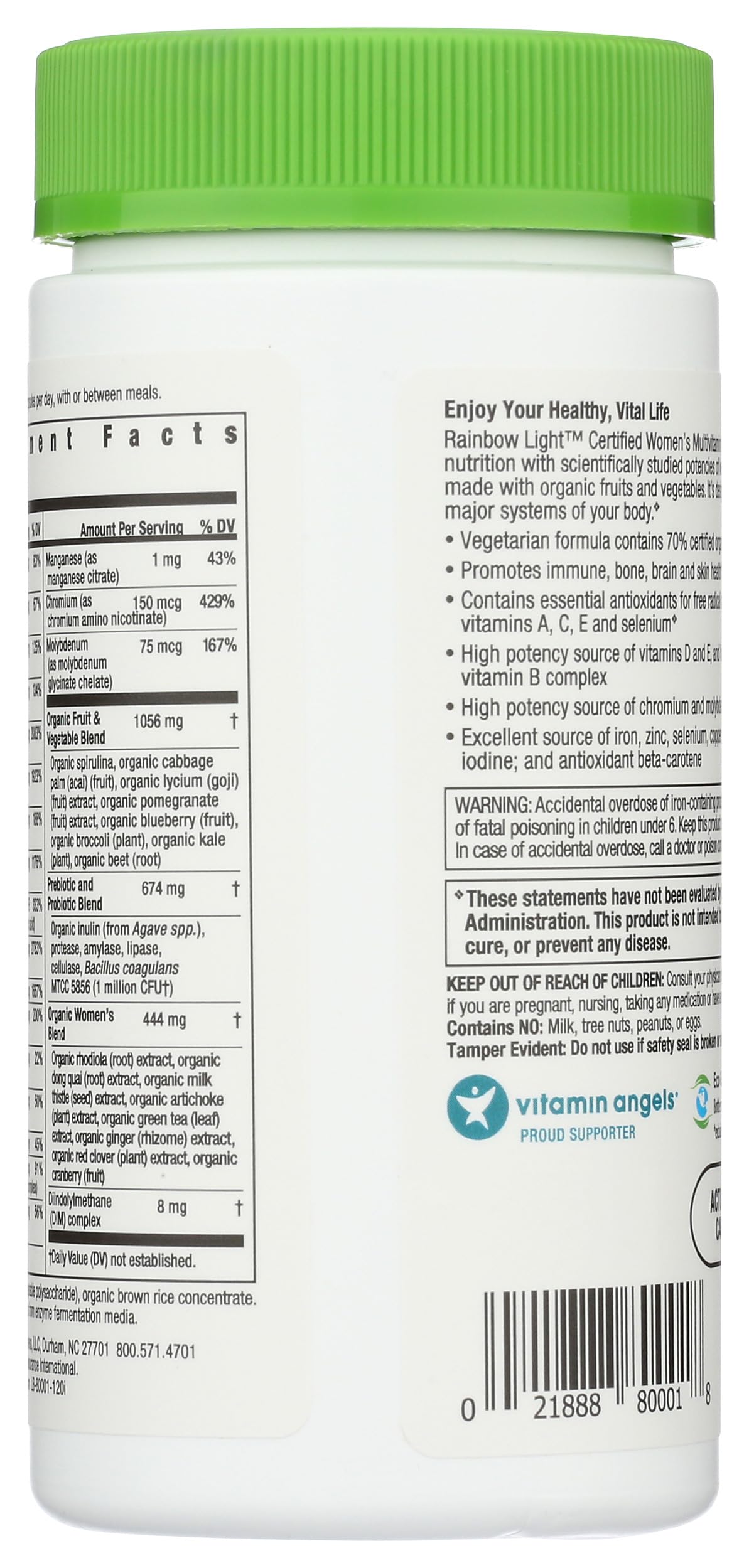 Ingredientes del multivitamínico orgánico Rainbow Light para mujeres