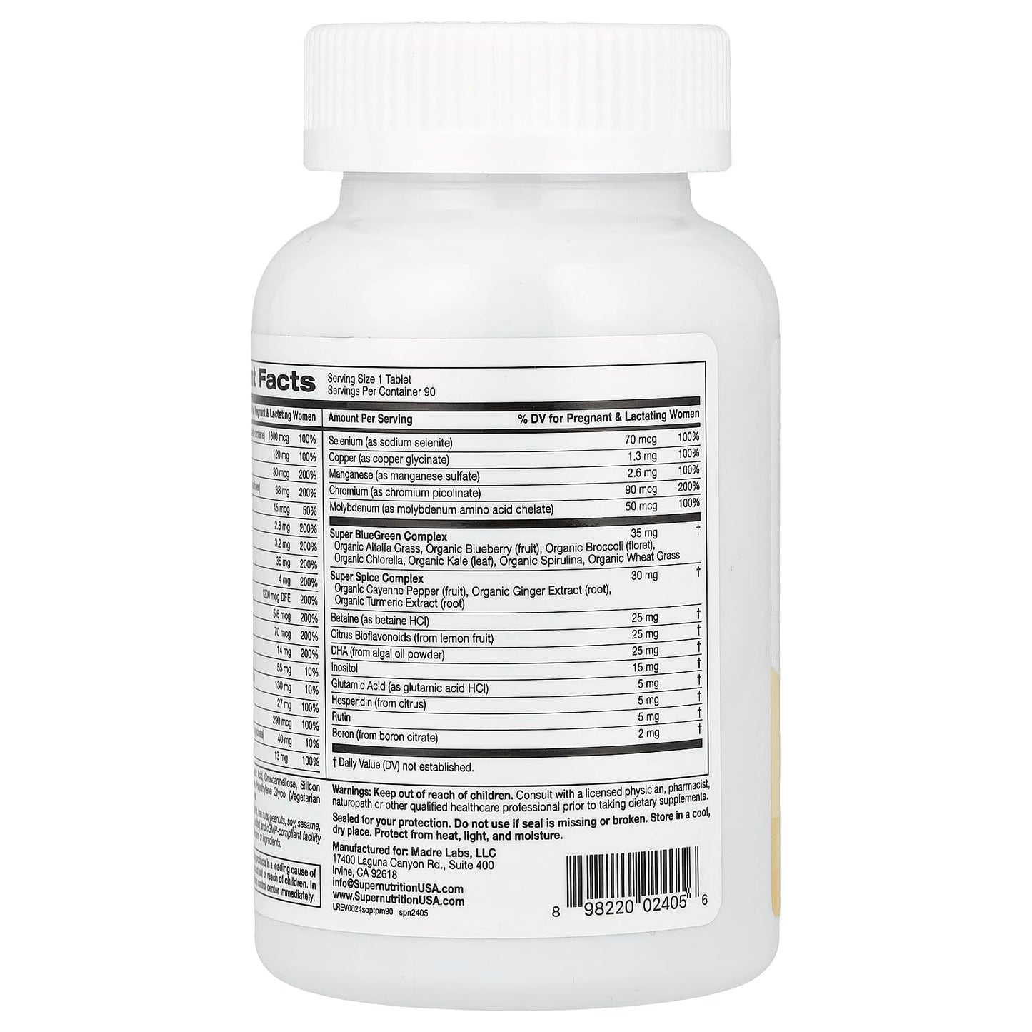 Ingredientes del multivitamínico Simply One prenatal
