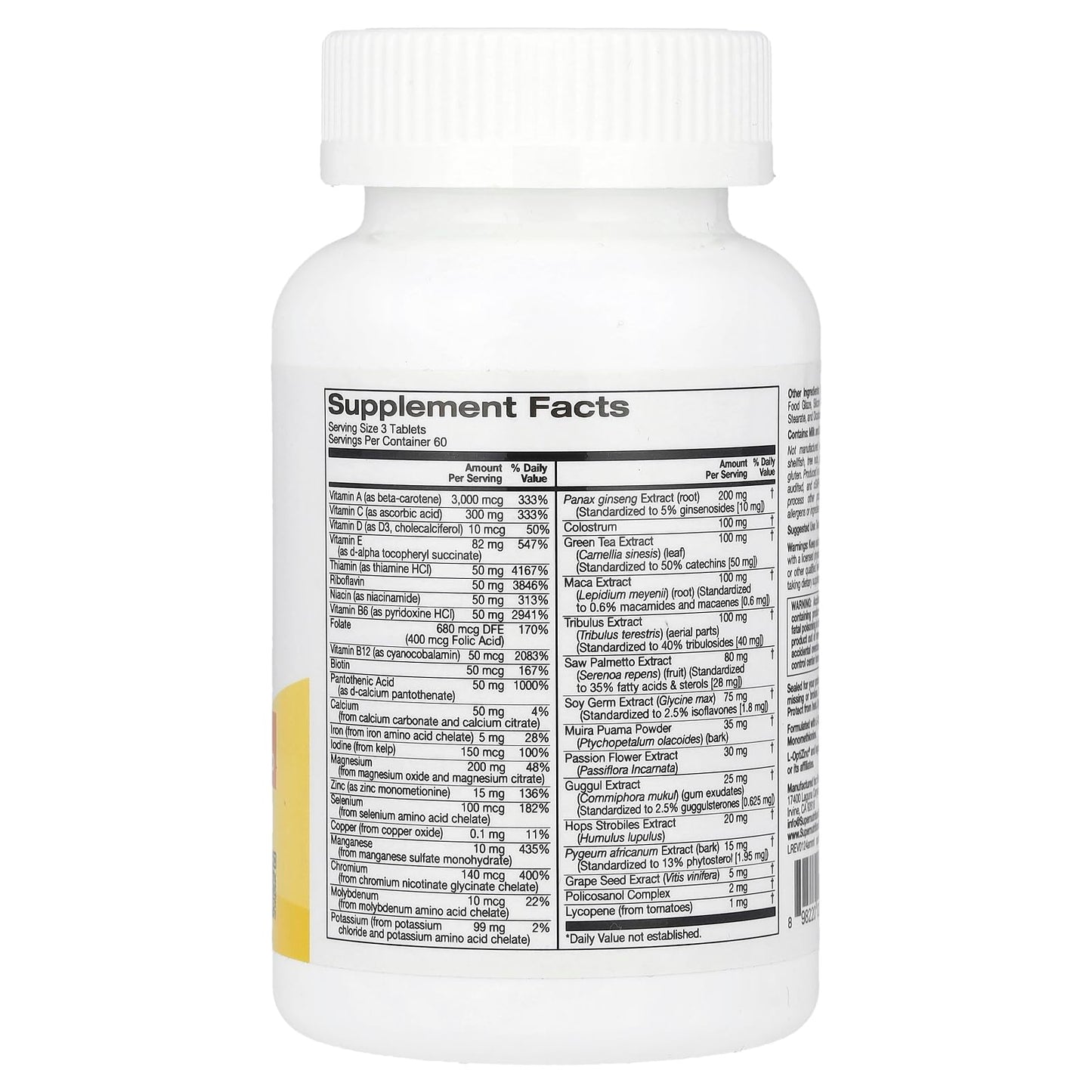 Dosis e ingredientes de multivitamínico Super Nutrition