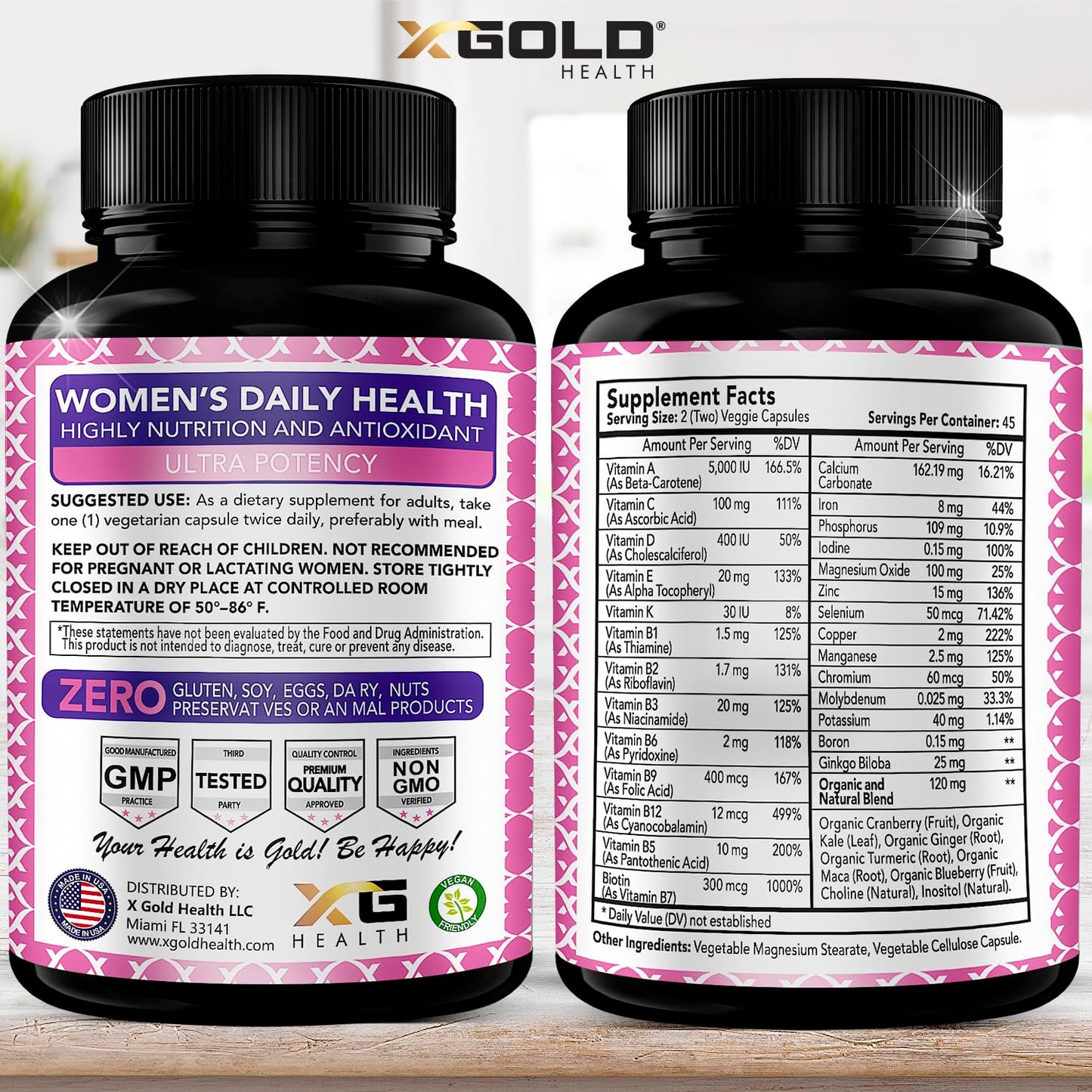 Ingredientes del multivitamínico vegano para mujeres
