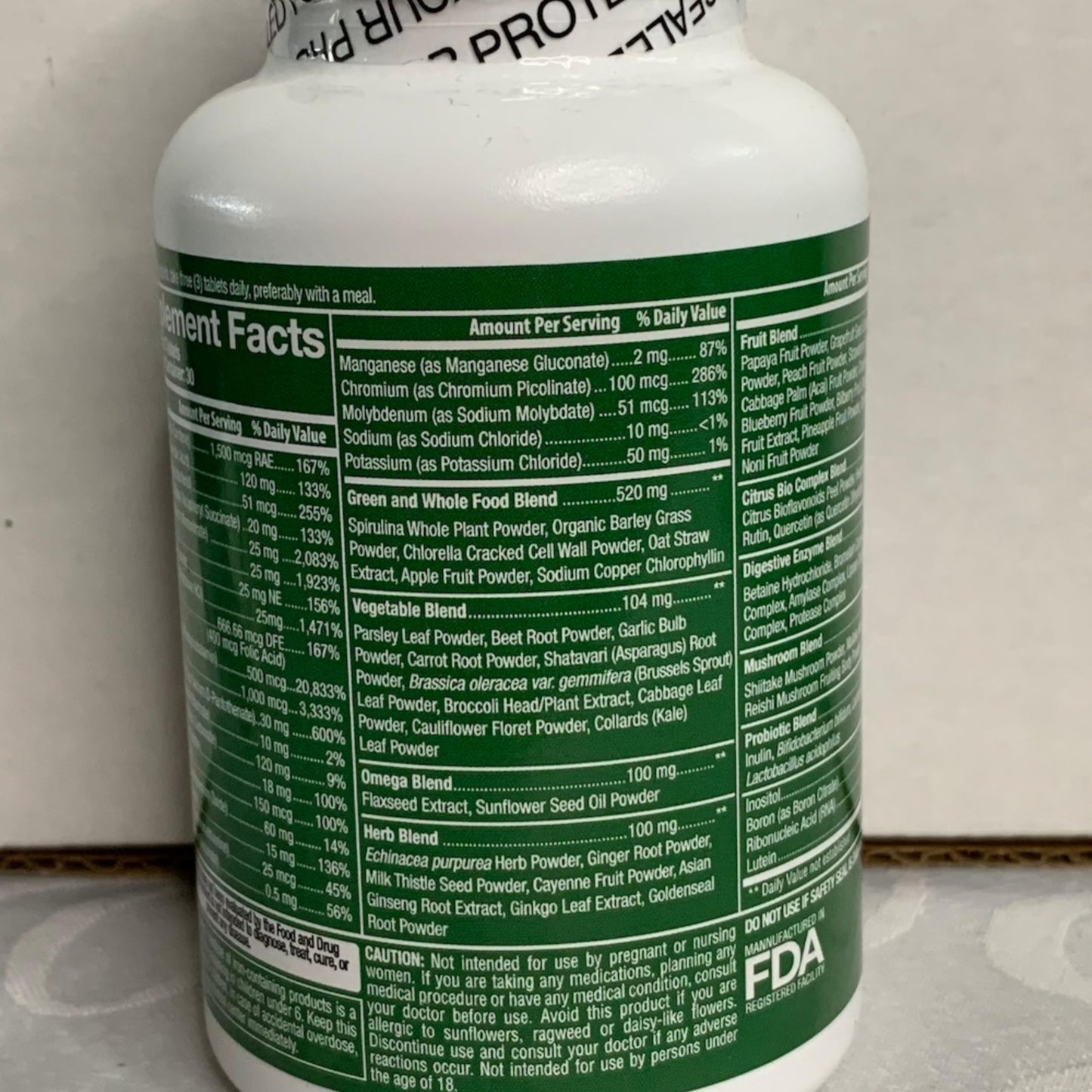 Ingredientes del multivitamínico Whole Nature