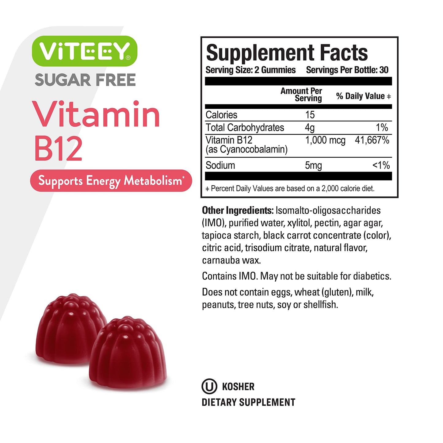 Ingredientes naturales gomitas vitamina B12 sin azúcar Viteey
