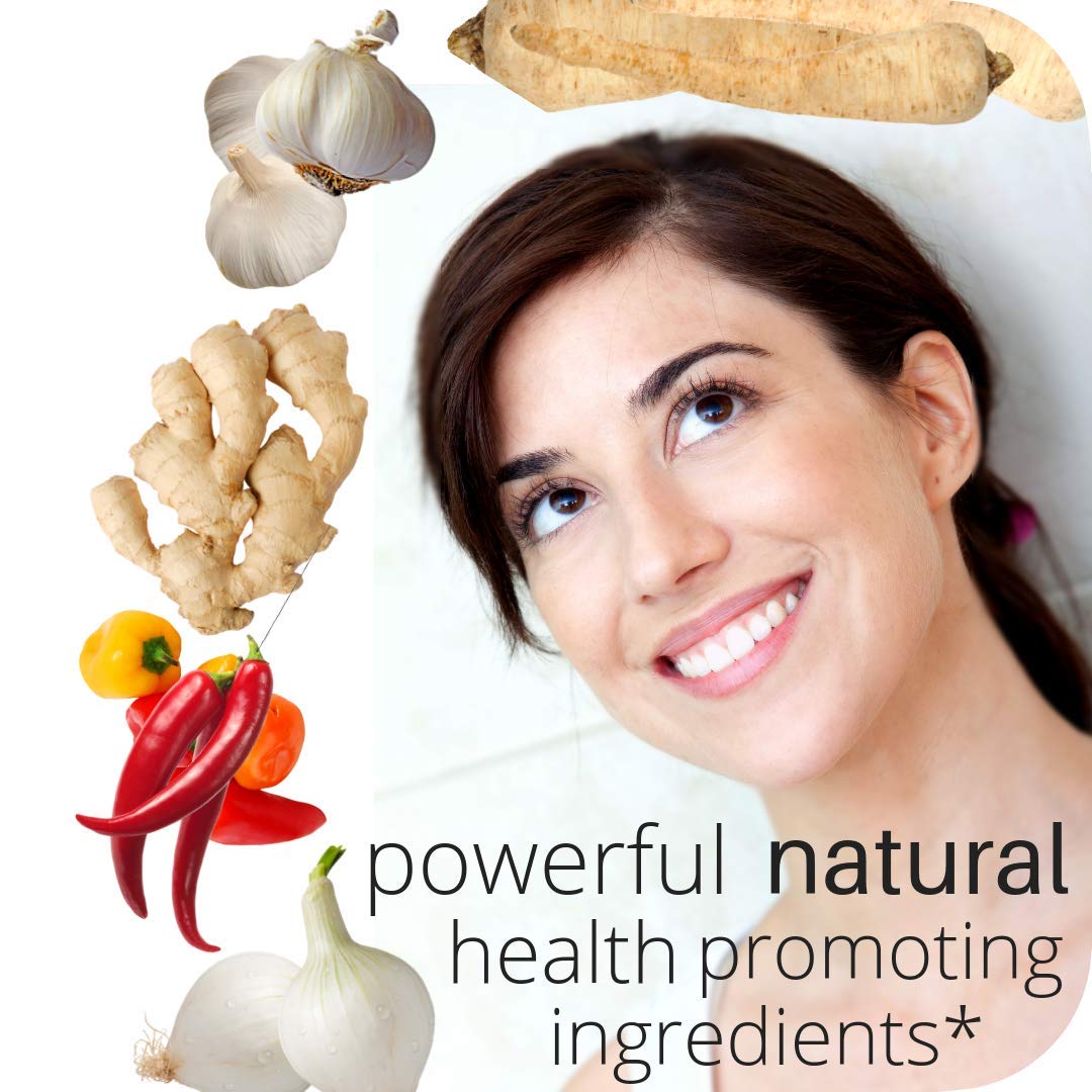 Ingredientes naturales del Super Tónico SpeedyVite mostrados junto a una mujer.