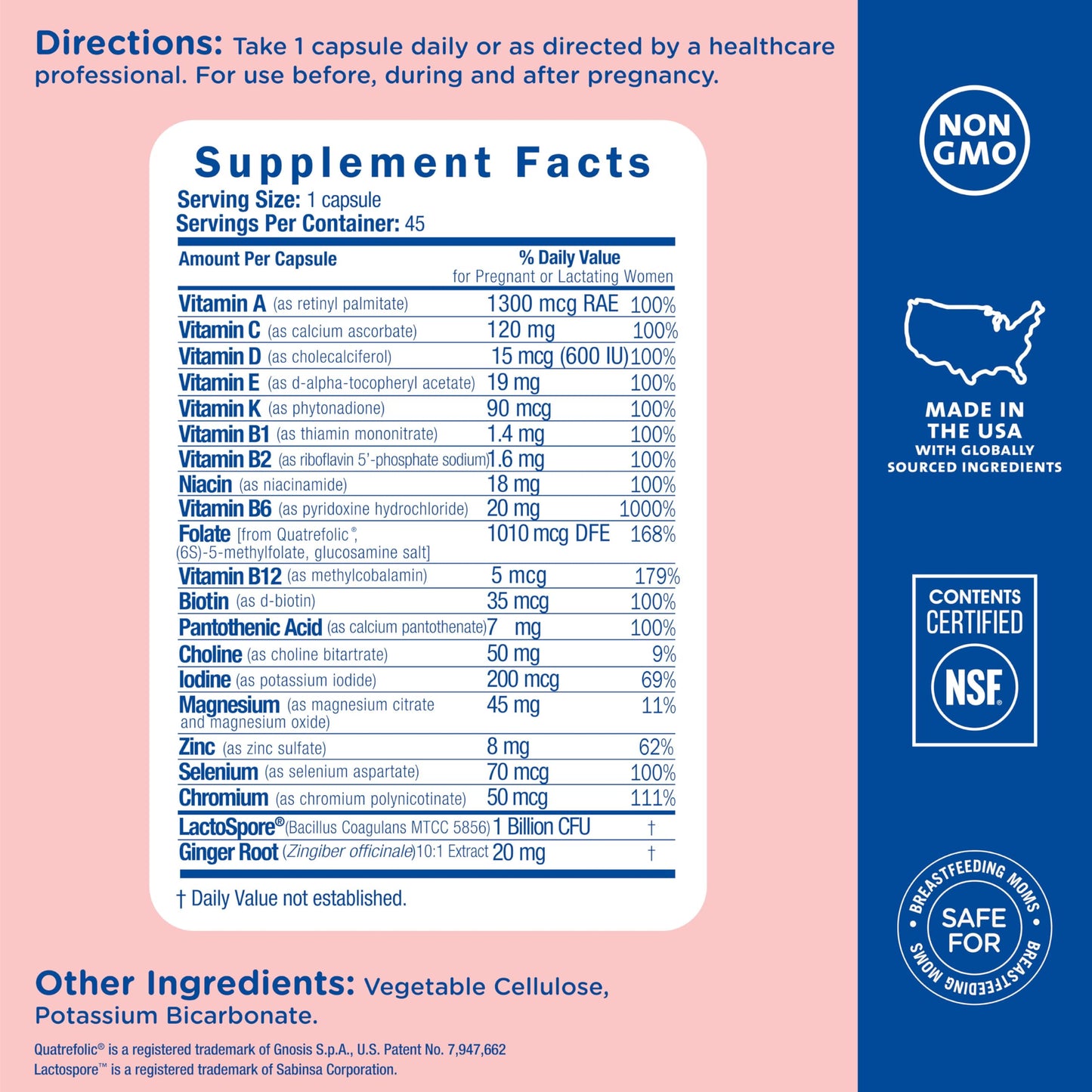 Ingredientes naturales multivitamínico prenatal Mommy's Bliss