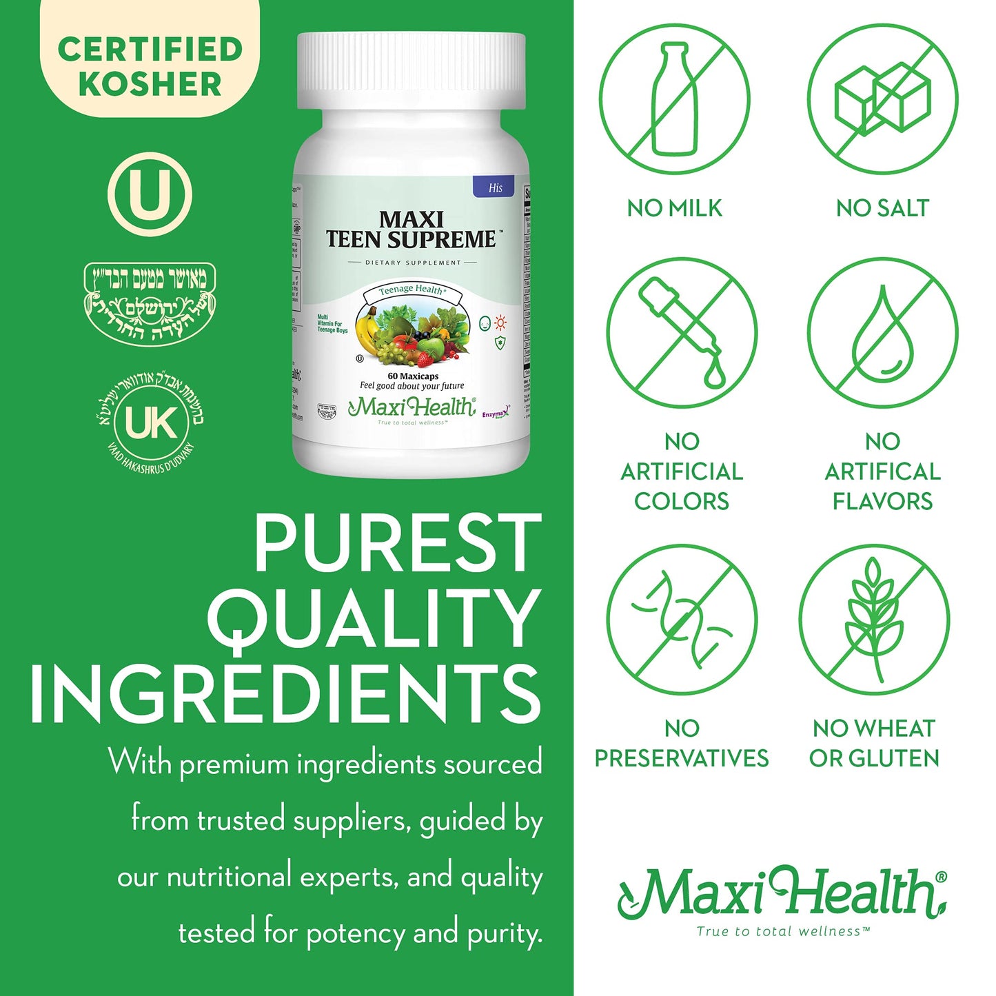Ingredientes puros Maxi Health Teen Supreme