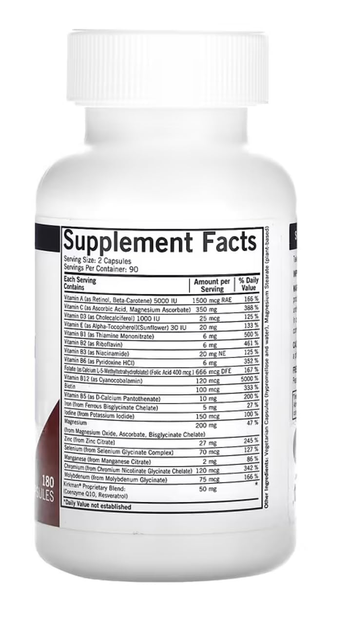Ingredientes suplementarios Kirkman Multivitamínico