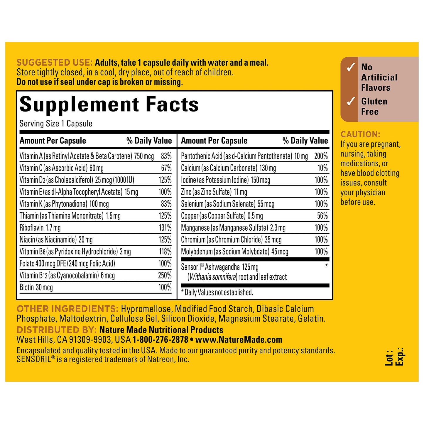 Ingredientes del suplemento nutricional