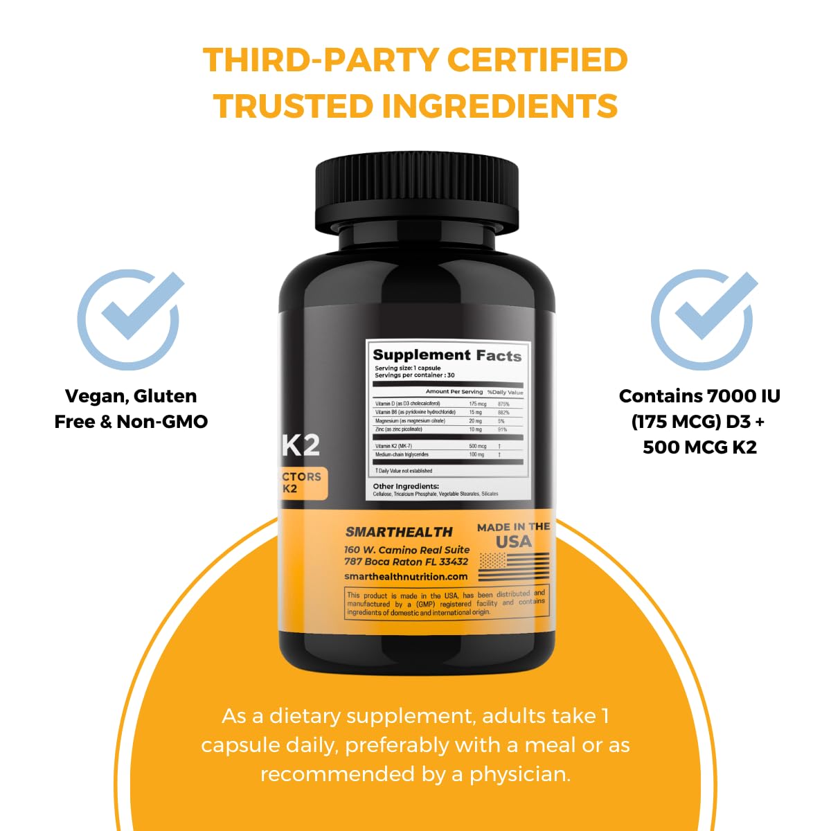 Ingredientes de suplemento smart HEALTH D3 + K2