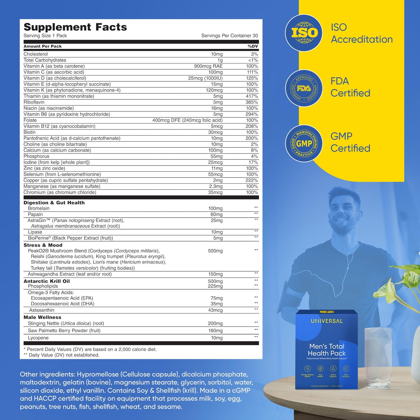 Lista de ingredientes del suplemento vitamínico Universal.