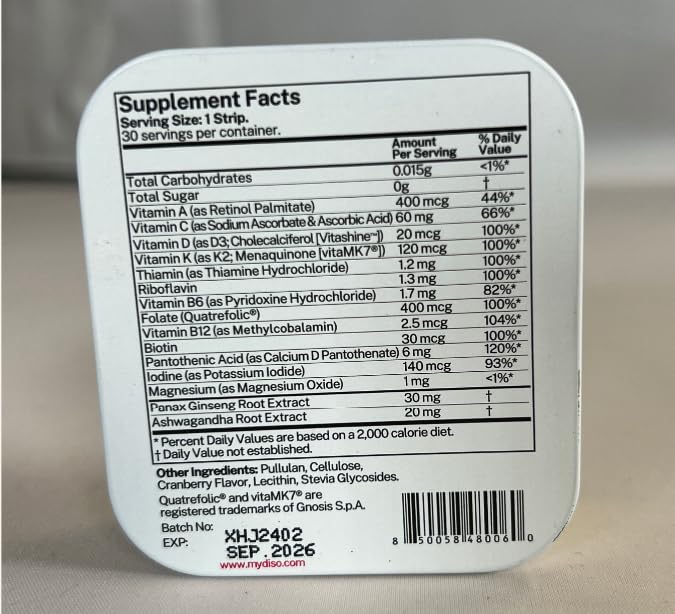 Tiras multivitamínicas DISO M-VIT ingredientes