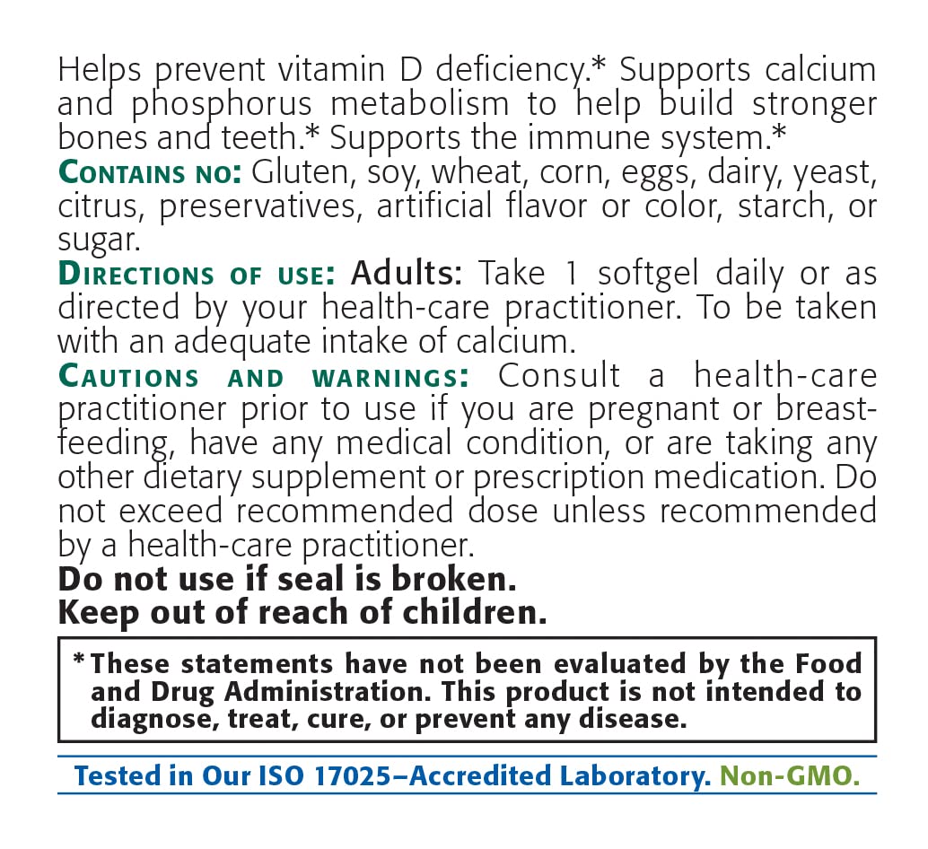 Detalles de ingredientes Vitamin D3 NEW ROOTS HERBAL