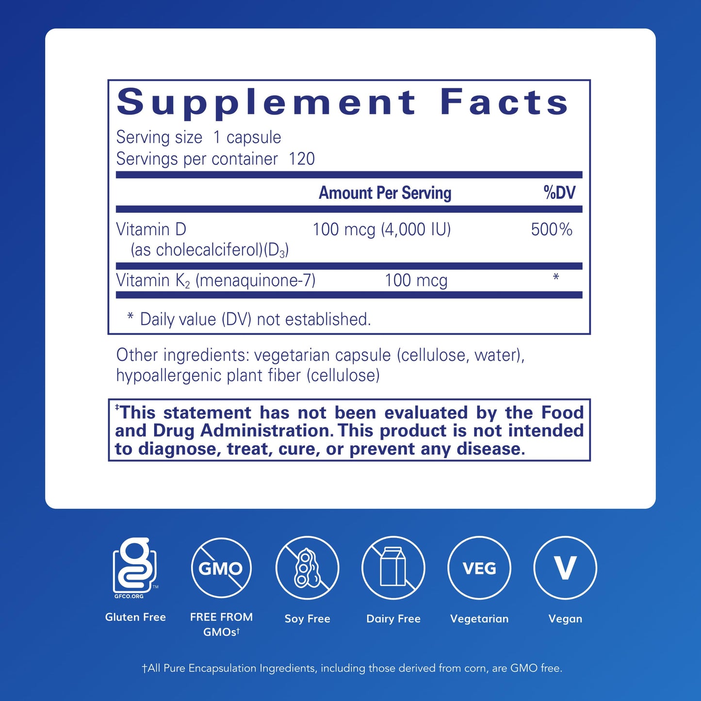 Ingredientes de vitamina D3 y K2 de calidad pura