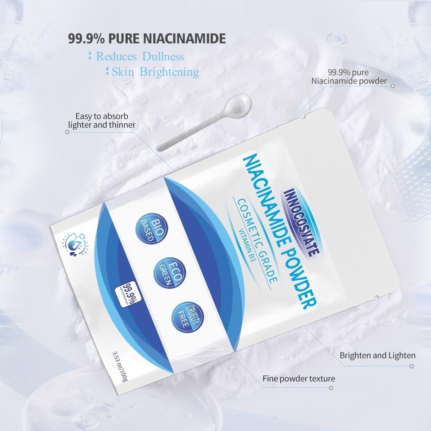 Polvo cristalino de vitamina b3 para rutina de cuidado facial