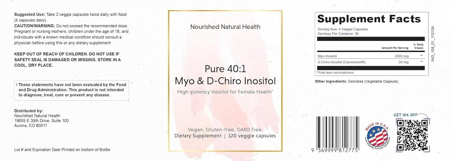 Inositol Nourished Natural Health 360 cápsulas 40:1 para fertilidad