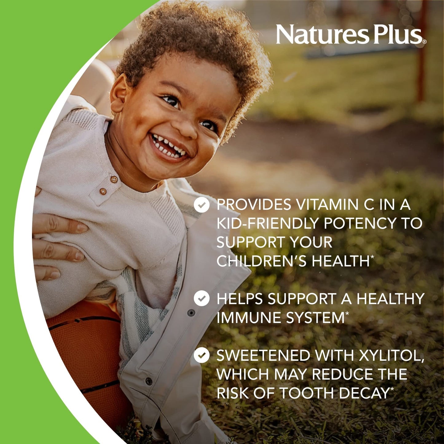 Instrucciones y datos vitamínicos NaturesPlus vitamina C niños