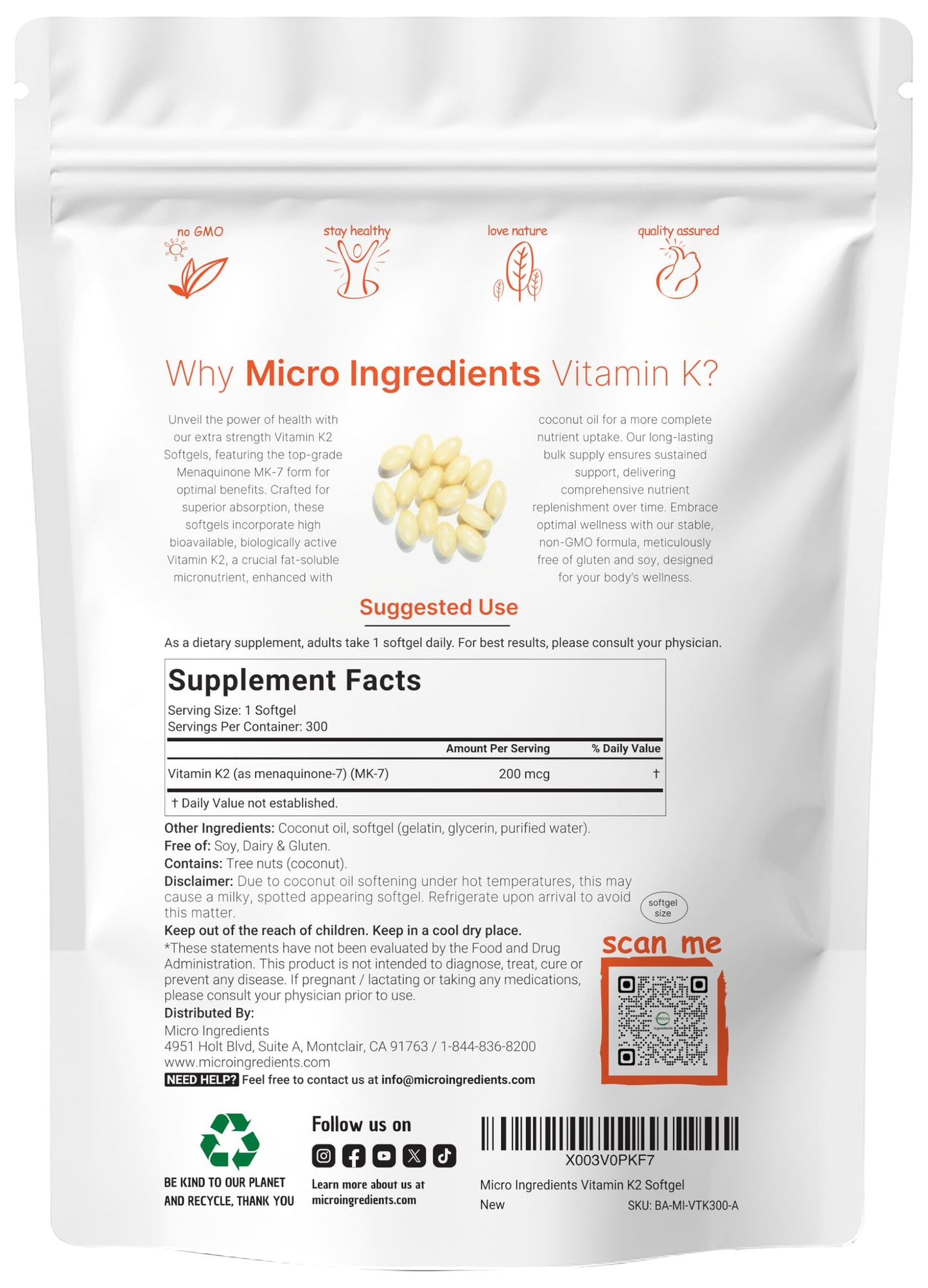 Instrucciones de uso vitamina K2 Micro Ingredients