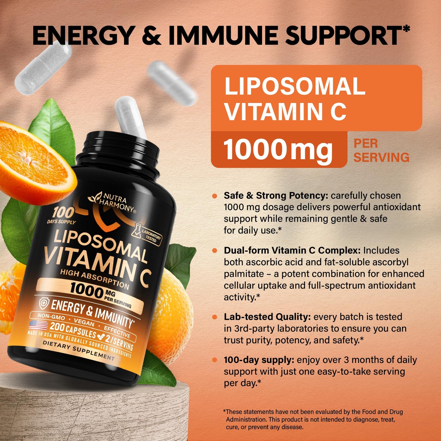 Instrucciones del suplemento vitamina C NUTRAHARMONY