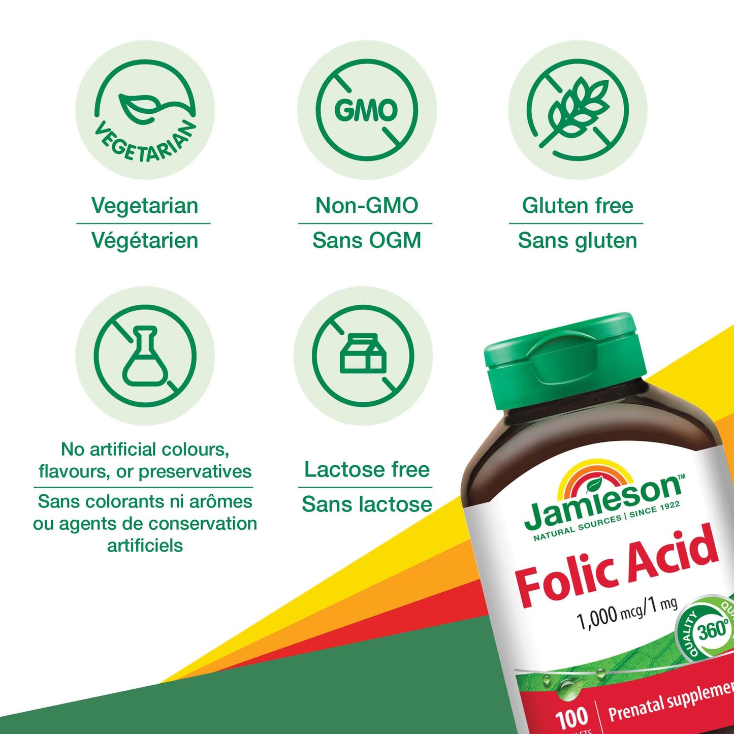 Jamieson Ácido Fólico detalles ingredientes y uso