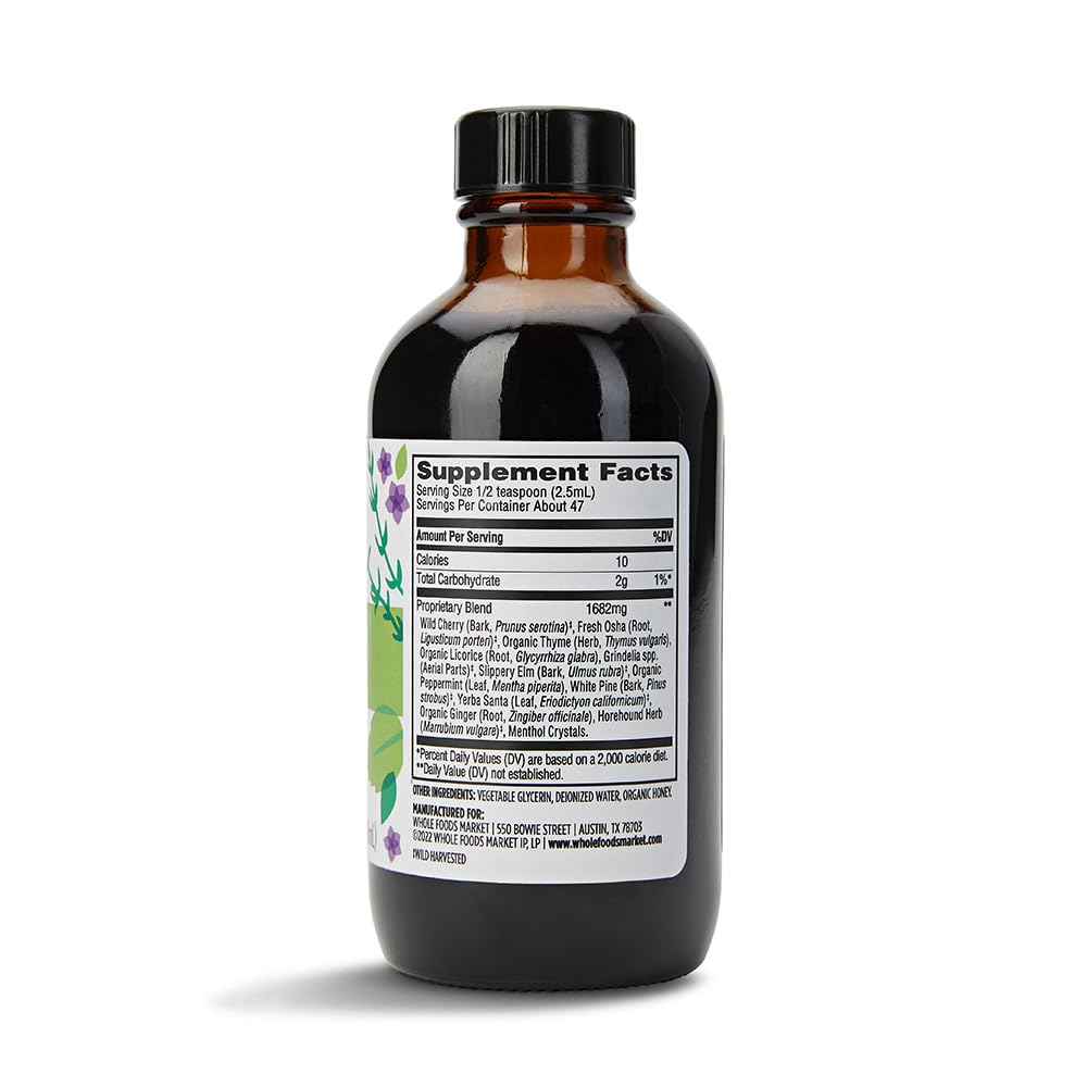 Jarabe bronquial Whole Foods ingredientes y valor nutricional