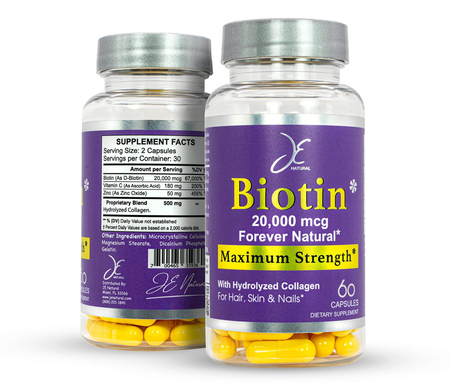 JE Natural biotina 20000mcg cápsulas para cabello piel y uñas