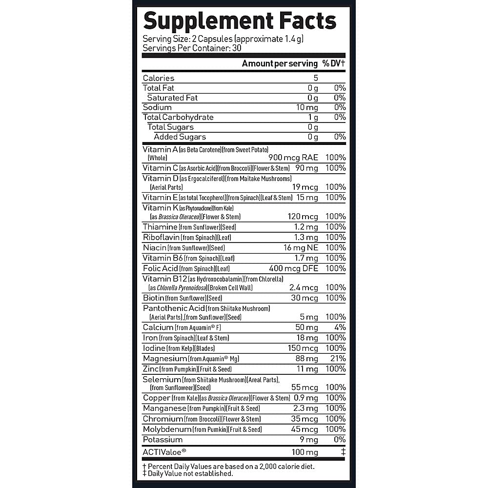 Kaged Multivitamin tabla nutricional