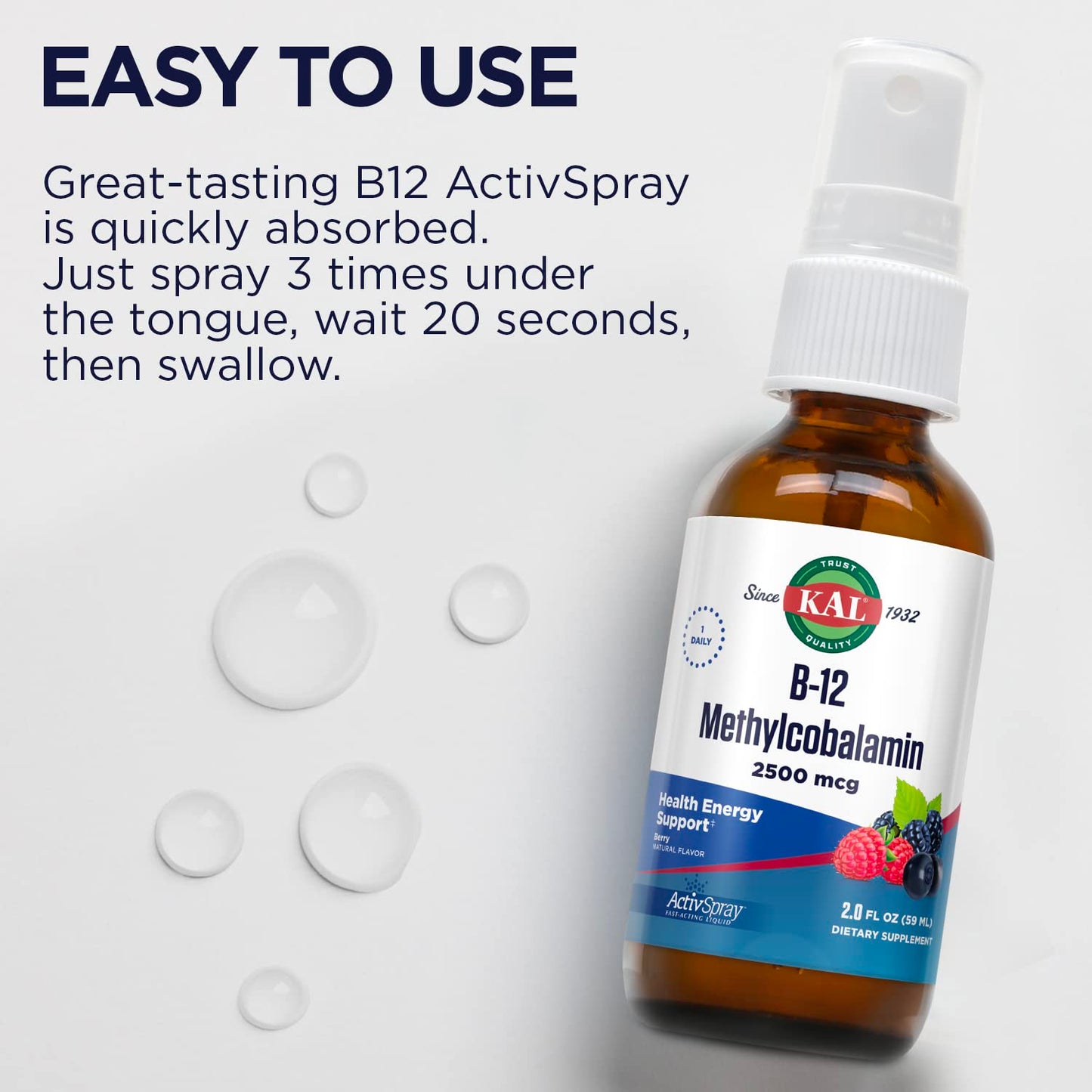 Detalles del spray líquido B12 KAL 2 fl oz.