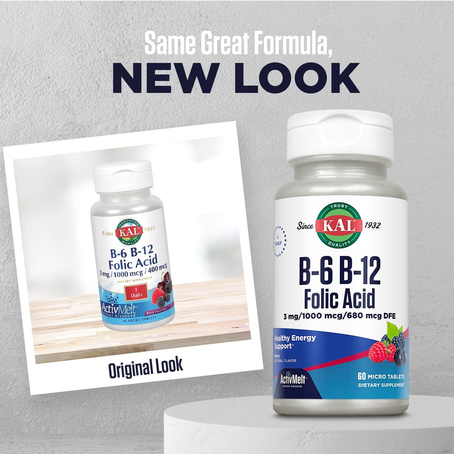 KAL botella con 60 microtabletas ActivMelt sabor berries