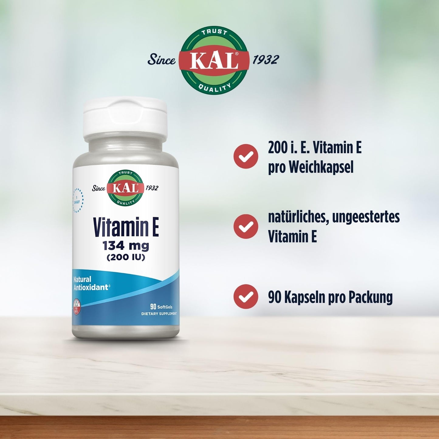 KAL E-200 tocoferol natural cápsulas para salud celular