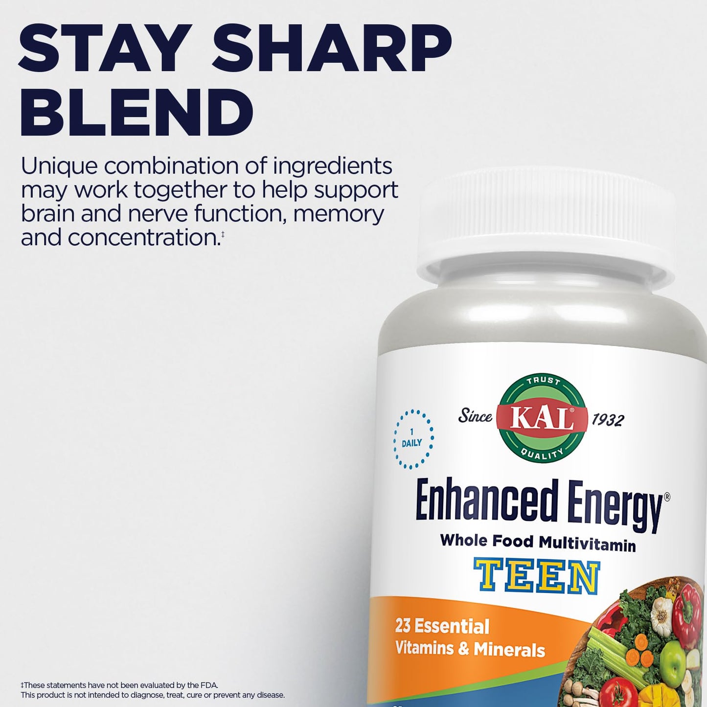 KAL multivitamínico para adolescentes con mezcla Stay Sharp