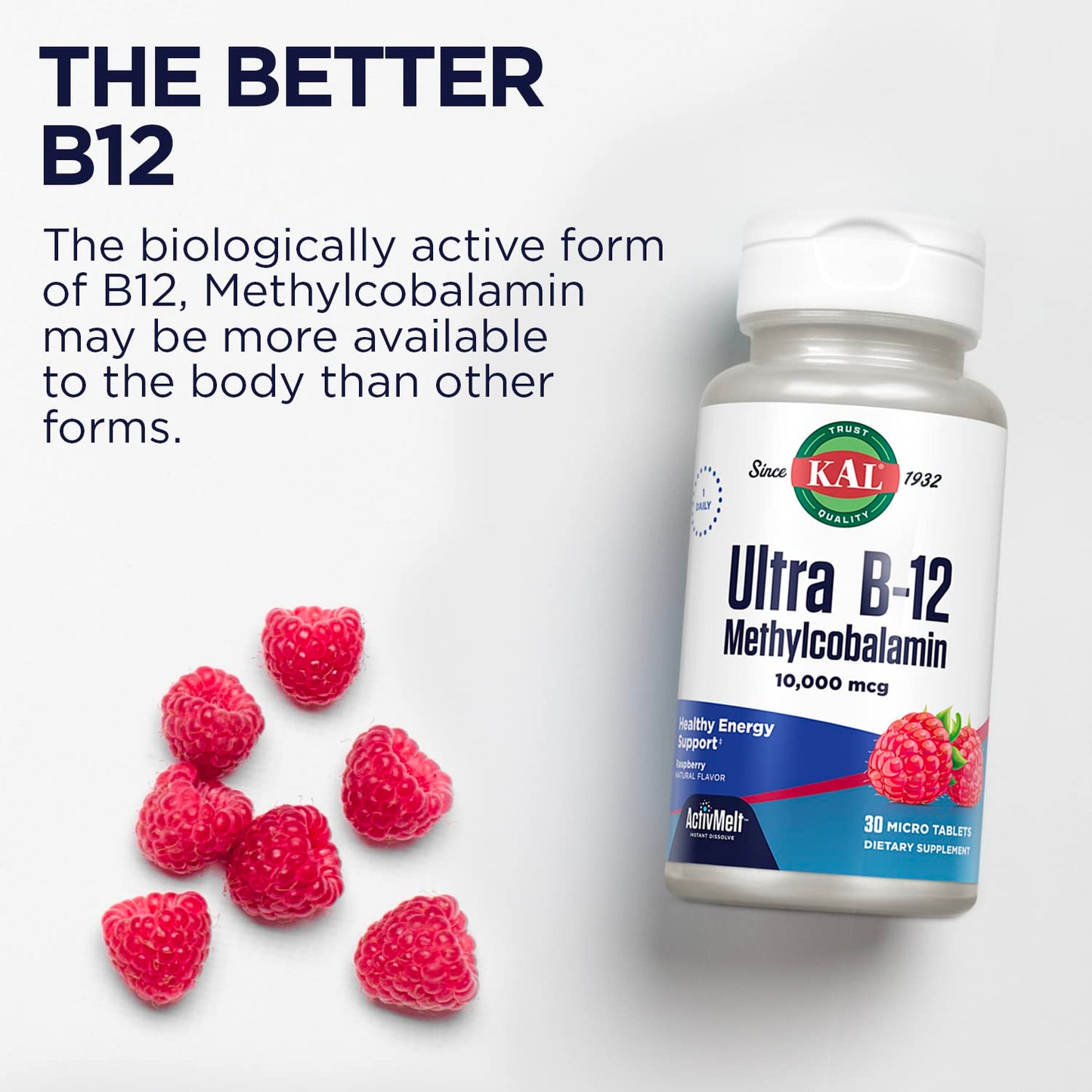KAL Ultra B12 microtabletás con sabor natural a frambuesa