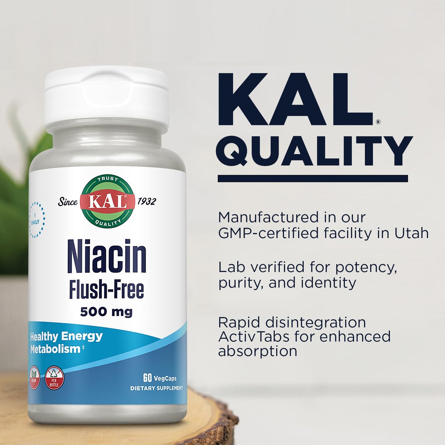 KAL vitamina B3 niacina soporte para energía y circulación