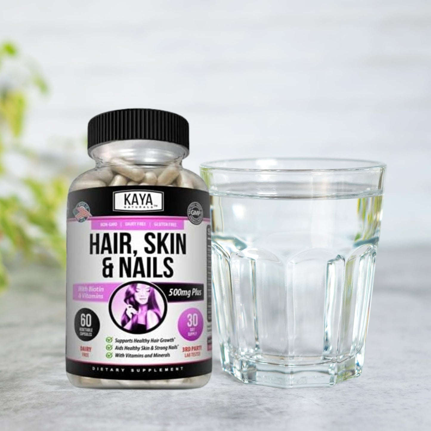 Kaya Naturals frasco suplemento vitaminas biotina y ácido fólico