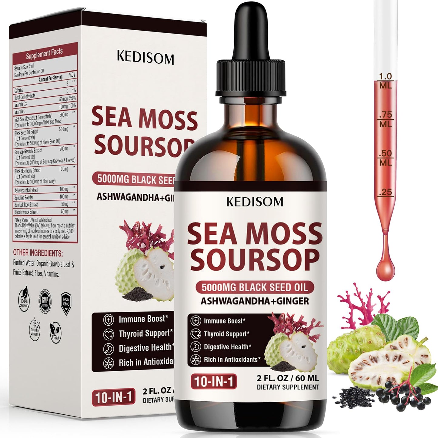 Frasco de gotas KEDISOM Sea Moss y Guanábana