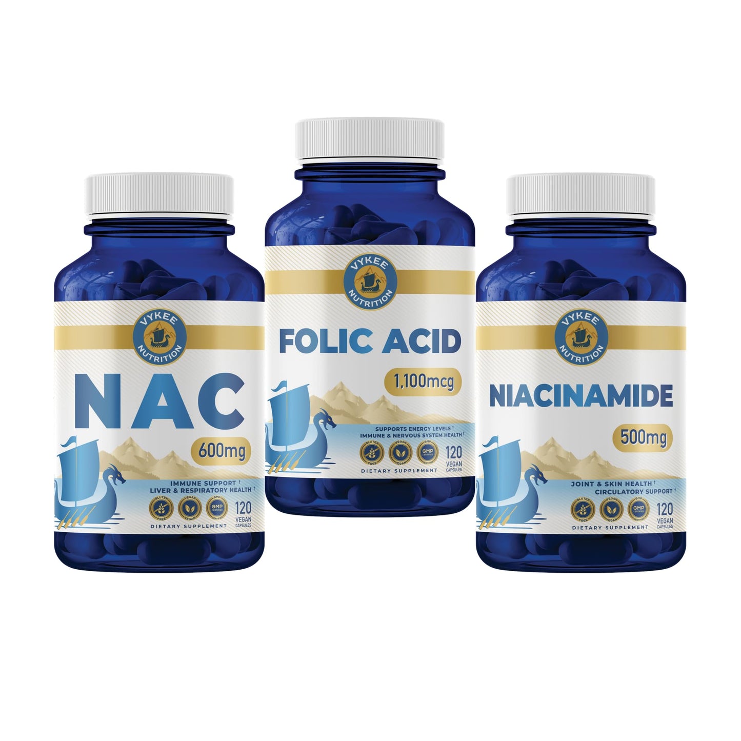 Kit antioxidante inmunológico Vykee Nutrition con NAC Ácido Fólico Niacinamida