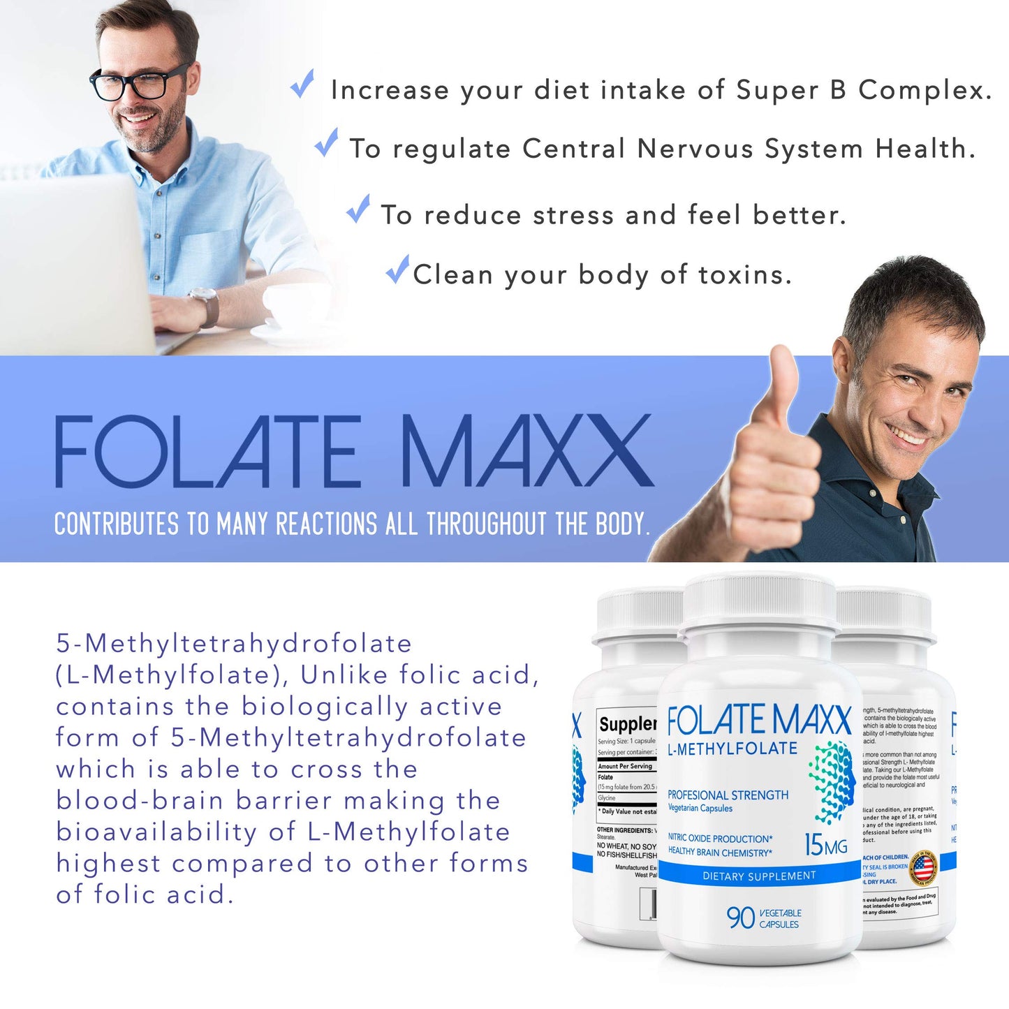 L-Metilfolato 15mg cápsulas vegetarianas paquete