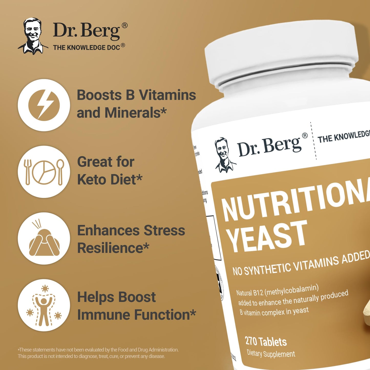 Lado de botella levadura nutricional Dr Berg sabor vainilla